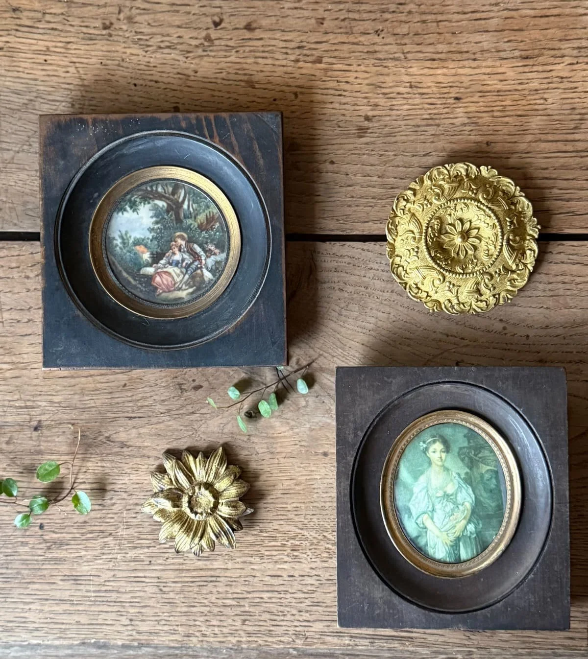 French Antique Solid Brass Rosette Finials - Furniture Tie Back